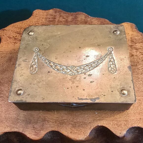 Antique German Brass Stamp Box Marked Ges Gesch 3.25"x2.5"x1" - Picture 1 of 8